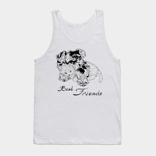 Sweet dog with cute kitten hand drawing Tank Top